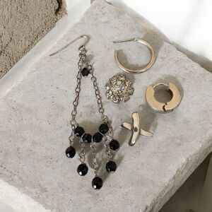 Mixed Earrings Lot Sterling Silver 925 Hoops Rhinestone Boho 5 Piece Set